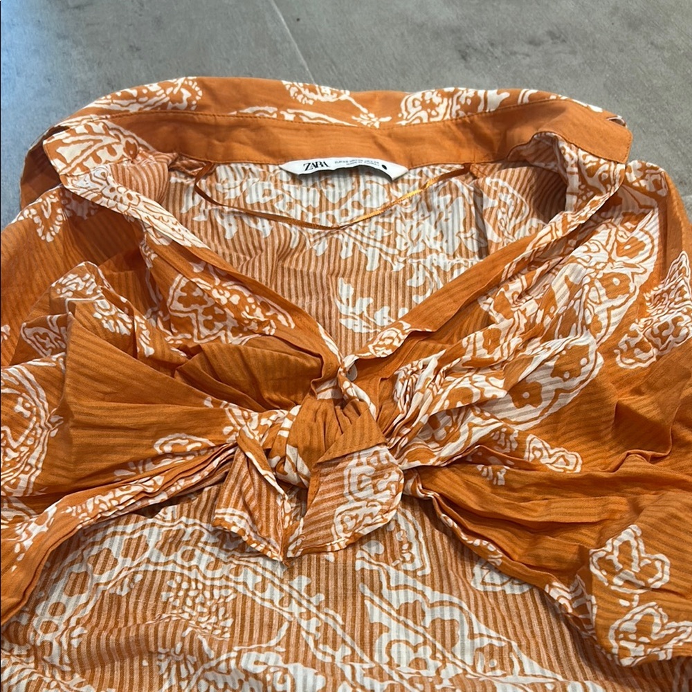 Vibrant Orange Crop Blouse with Plunge V-Neck and Long Sleeves - Picture 4 of 4